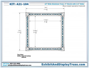 Top View of Truss Display Kit: A21-104. 10' x 10' booth size. 10" wide aluminum box truss.