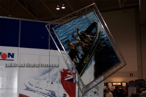 Zodiac boats banner frame for trade show sign. 2 chord ladder truss used for framing media is a fantastic look and a great price.