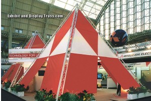 Creating designs and uncommon shapes always make for an exciting trade show display booth at any convention hall of exhibition center. This triangle shaped trade show display booth makes a huge impact at this show.