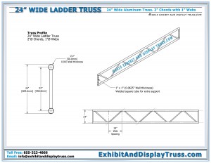 24" wide aluminum ladder truss. 2 Chord flat truss. 2" chords and 1" webs
