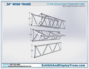 24" wide aluminum truss. 2" chords and 1" webs. General dimensions and specifications.