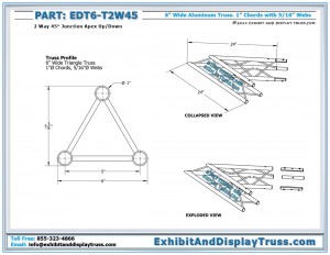 Dimensions for 2 Way 45° Triangle Junction Apex Up/Down. EDT6_T2W45