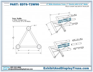 Dimensions for EDT6_T2W90. 12" by 12" Triangle Junction of 6" Wide mini truss.