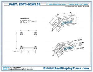 Dimensions for EDT6_B2W135 2 Way 135° Box Junction. 12" by 12" Aluminum Box Junction
