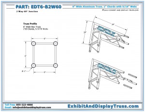 Dimensions for EDT6_B2W60 2 Way 60° Box Junction. 24" by 24" Box Junction. Aluminum Box Truss