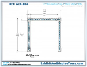 Top view of Display Kit A24-104. 10' x 10' booth size. 10" wide aluminum box (square) truss.