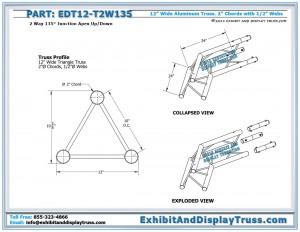 Dimensions for 12″ Wide 2 Way 135° Junction Apex Up/Down. Triangle truss
