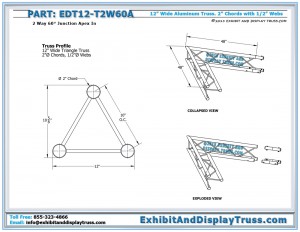 Dimensions for EDT12_T2W60A 12″ Wide 2 Way 60° Junction Apex In. Triangle Truss