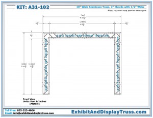 Front view dimensions Kit: A31_102. 10" Wide Ladder Banner/Sign Frame