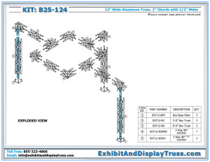 Parts List for Exhibit Display Kit: B25_124. 10' x 20' perimeter booth. 4 Chord aluminum box truss.