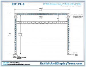 Front View dimensions FL-6 Finish Start Line Kit. Made with 3 Chord aluminum triangle truss.