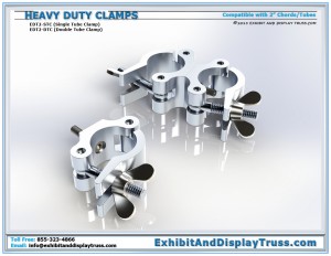 Heavy Duty Clamps (EDT2-STB EDT2-DTC). Fits 2 inch Tubes/Chords. Used to attach accessories to aluminum Truss.