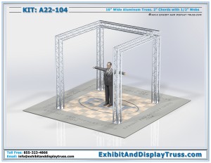 4k image for Truss Tradeshow Display A22_104. Fits in 10' x 10' Display booth Size. Made from 10" wide box truss.