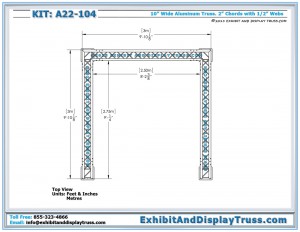 Top View Dimensions for Tradeshow Display A22_104. Fits in 10' x 10' Display booth Size. Made from 10" wide box truss