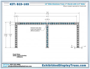 front view for Trade Exhibition Display Kit: B23-103. 10' x 20' Booth area. 10" Wide aluminum Triangle Truss