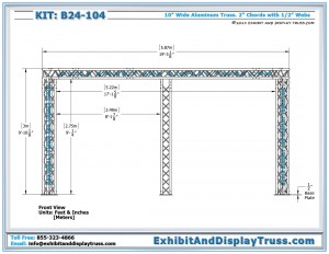 Front view for Lightweight Truss Trade Show Kit B24_104. Fits 10' x 20' Booth. Made from 10" wide aluminum Box truss.