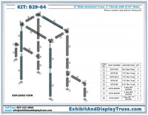 Parts list for Custom Trade Show Exhibit Truss Kit B29-64. 10' x 20' booth size. Made from 6" wide box truss.