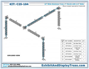 Parts list for Truss Exhibit Stand C25_104. Fits 20' x 20' booth. Made from 4 Chord Box Truss.