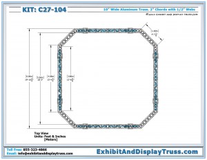 Top View dimensions for Truss System C27_104. Fits 20' x 20' standard booth size. Made with 4 Chord Aluminum Box Truss.