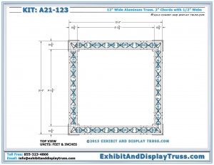 Top View dimensions for Aluminum Truss System A21_123. 10'x10 Trade Show Booth. Made with 12" wide aluminum Triangle Truss.