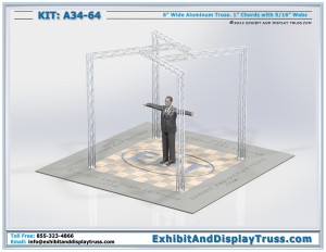 4k image for Portable Aluminum Truss Kit: A34_64. Fits 10x10 trade show booth. Made with 6" wide mini truss.