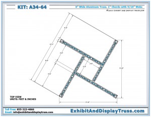 Top View dimensions for Portable Aluminum Truss Kit: A34_64. Fits 10x10 trade show booth. Made with 6" wide mini truss.