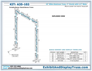 Parts List for Portable Trade Show Banner Stand A35_102. Can be used with any Display. Made with 10" Wide Flat Truss.