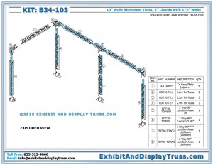 Parts List and Exploded View for L_Shaped Banner Display Rig B34-103. 10x20 Trade Show Display.
