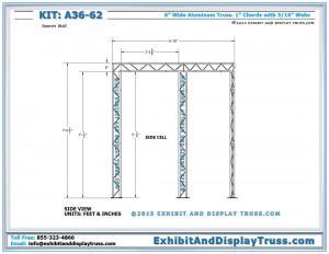 Side Cell Dimensions for Trade Show Booth Back Wall A36_62. 6" Wide Flat Packing Ladder Truss.