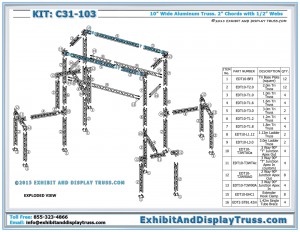 Parts List and Exploded View for Large Truss Tower Lighting C31_103. Triangle Truss. Media Tower for Banners.
