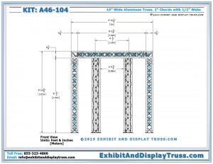 Front View Dimensions for A46-104 Trade Show Truss Booth. 10x10 Truss Booth
