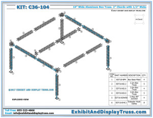 Exploded View and Parts List for Truss Kit C36-104 Aluminum Lighting Truss. 4 Chord Box Truss. 20'x20'