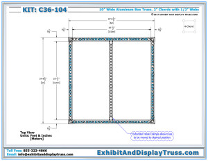 Top View Dimensions for Truss Kit C36-104 Aluminum Lighting Truss. 4 Chord Box Truss. 20'x20'