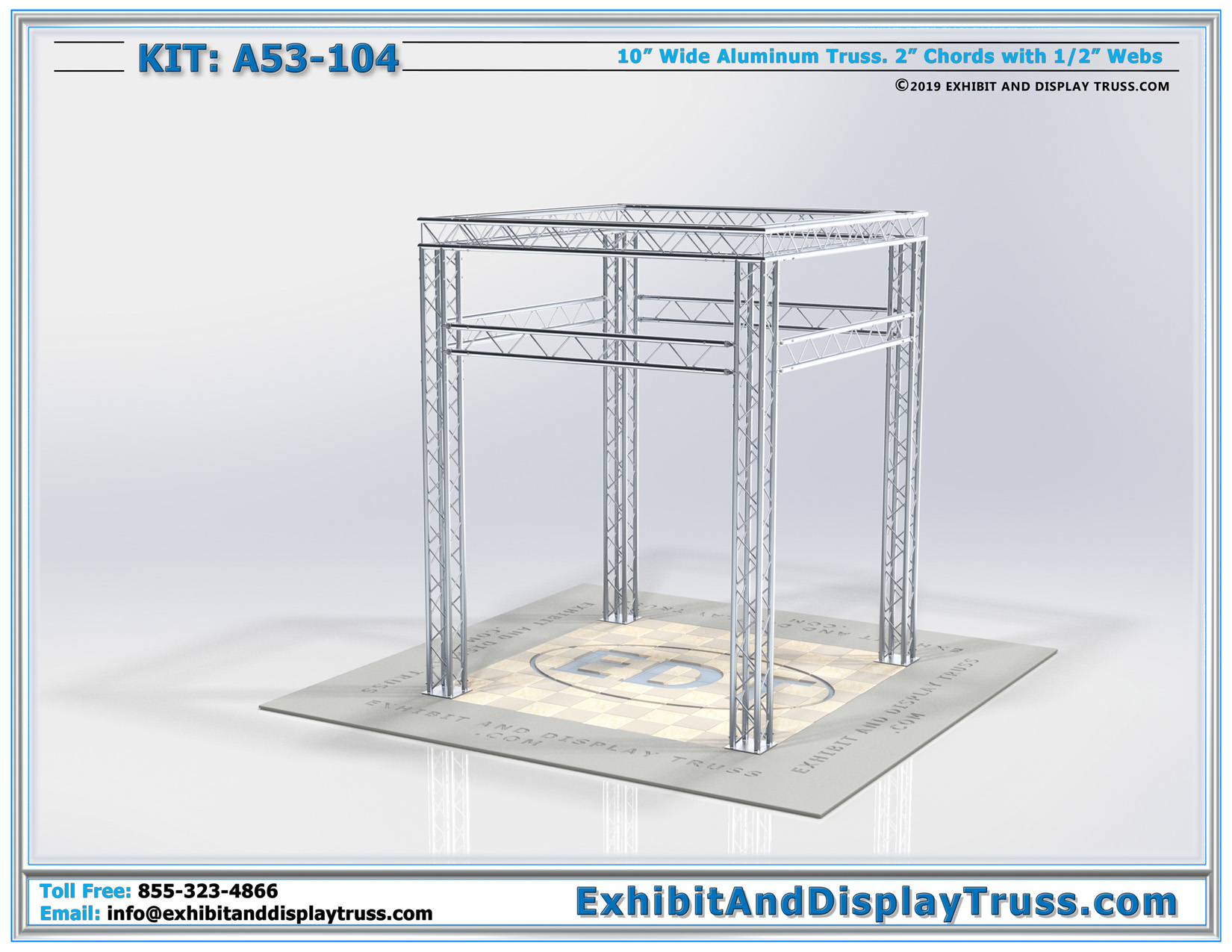 Kit: A53-104 / Modular Truss Perimeter Booth with Decorative Overhead 360 Degree Signage Area